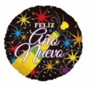 Spanish Round 18 Inch Feliz Año Nuevo Black with Colourful Stars Foil Balloon