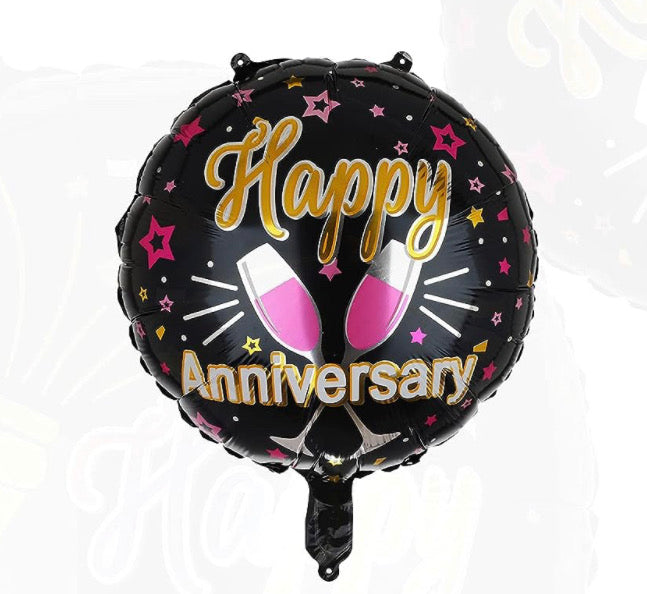 Happy Anniversary Black Round Foil Balloon