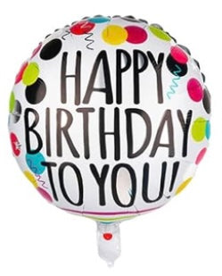 Happy Birthday 18 Inch Round Foil Balloon White with Tall Black Letters