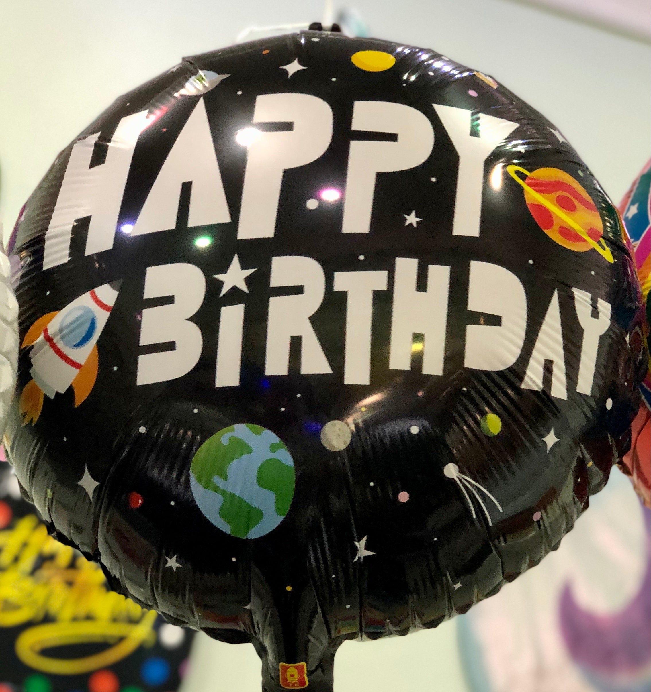 Happy Birthday 18 Inch Round Foil Balloon Space Theme - Image 2